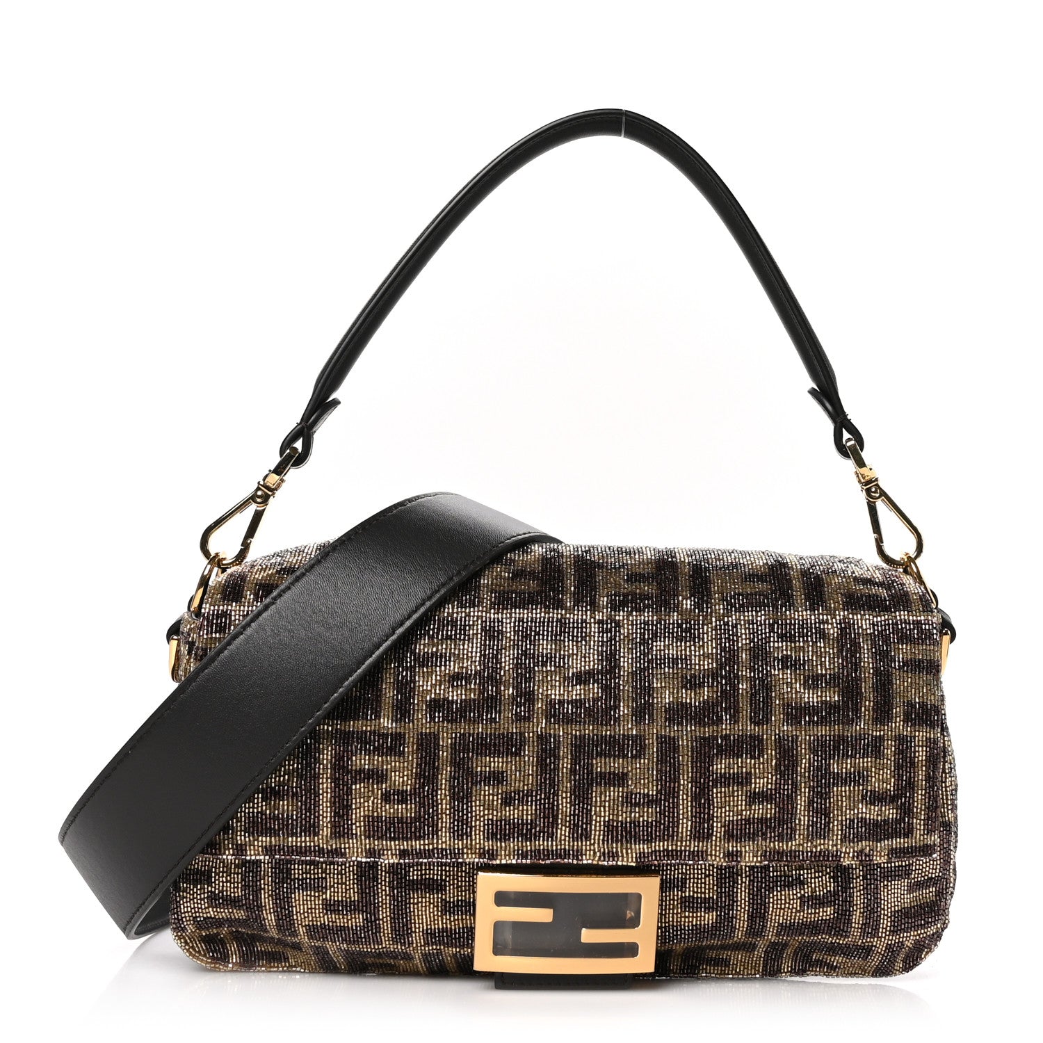 Fendi Vitello King Beaded Zucca Baguette Moro Black 1 of 11