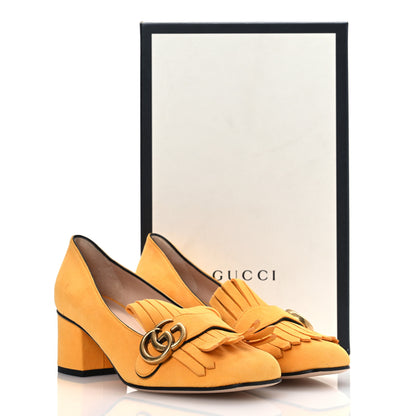 Gucci Kid Scamosciato GG Marmont Fringe 50mm Loafer Pumps 38 Crystal Copper 14 of 14
