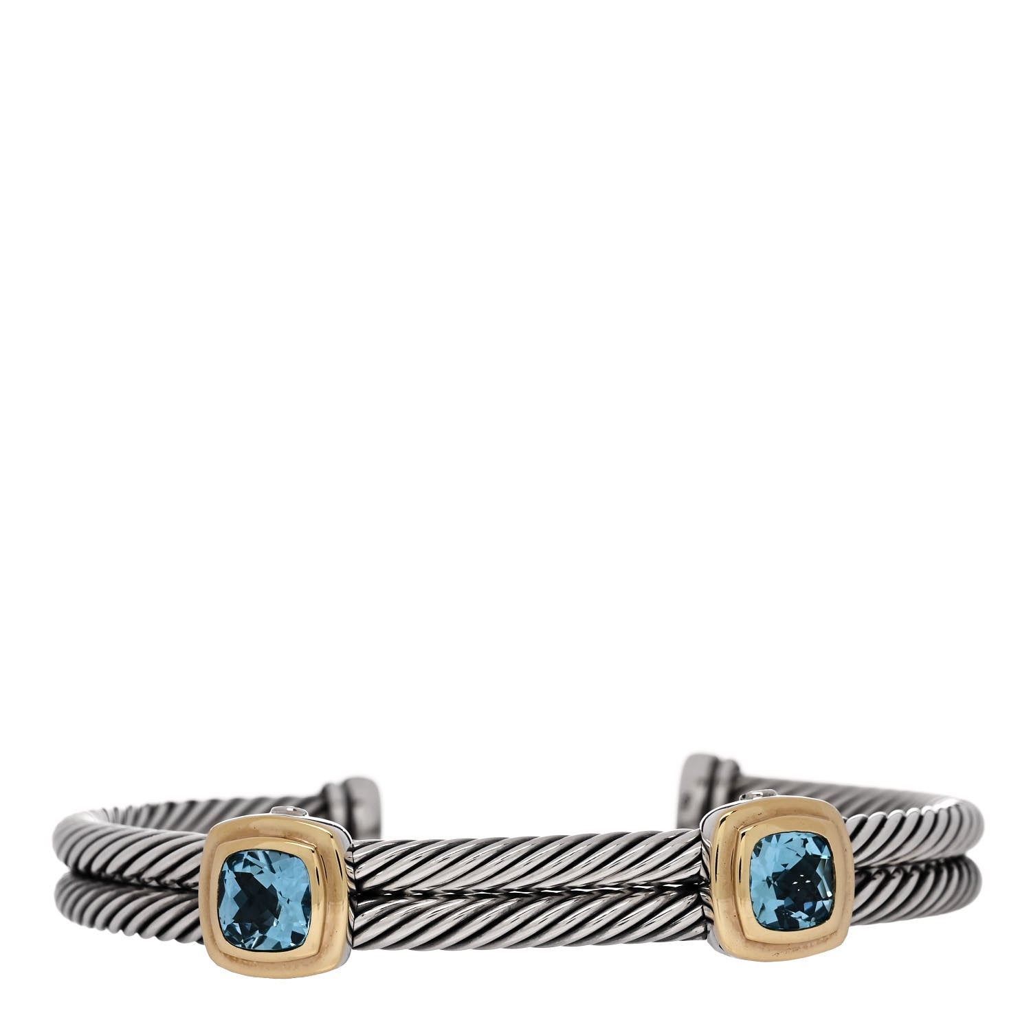 David Yurman DAVID YURMAN Sterling Silver 18K Yellow Gold Blue Topaz Albion Double Station Bracelet 1 of 3