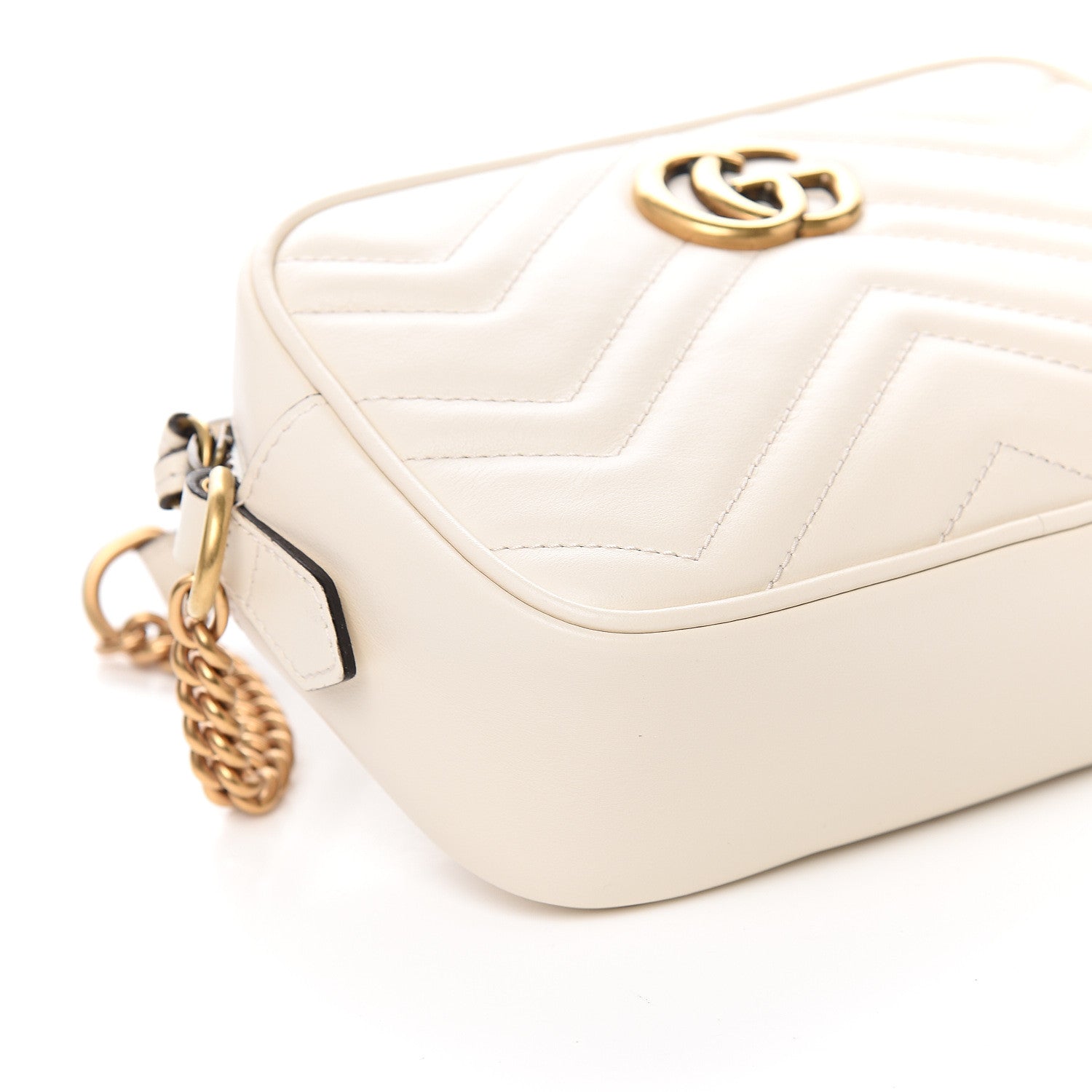 Gucci Calfskin Matelasse Mini GG Marmont Chain Shoulder Bag White 7 of 9