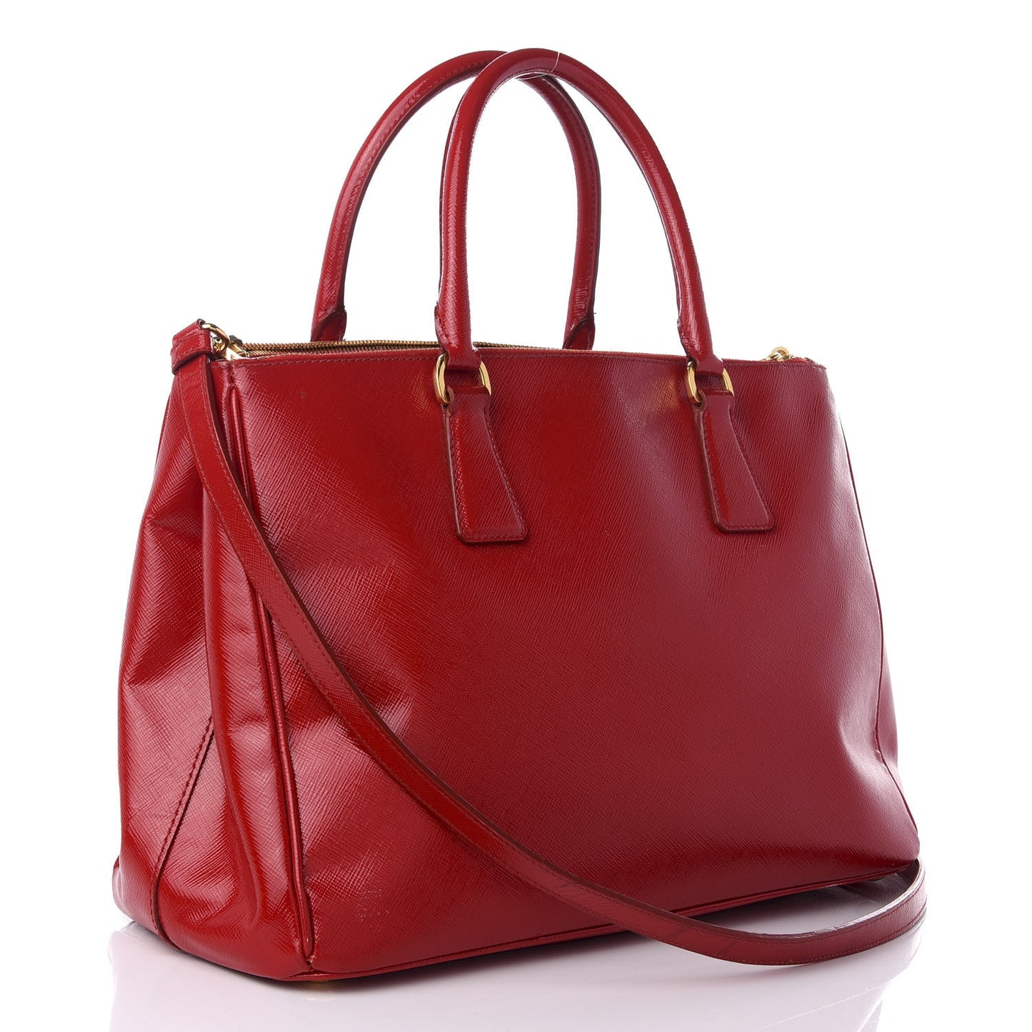 Saffiano Vernice Medium Galleria Double Zip Tote Rosso