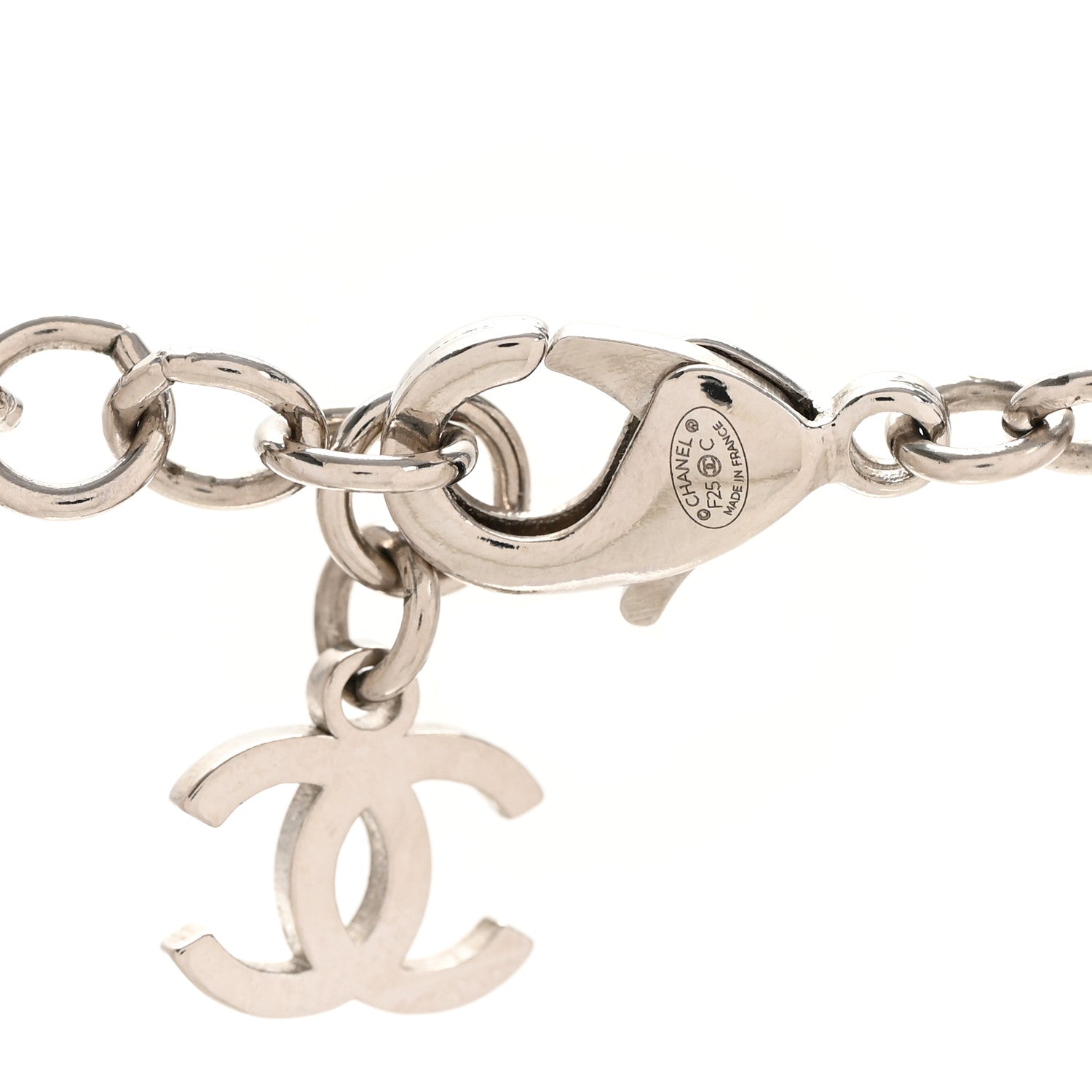 Chanel Crystal Enamel CC Pendant Necklace Silver White 5 of 6