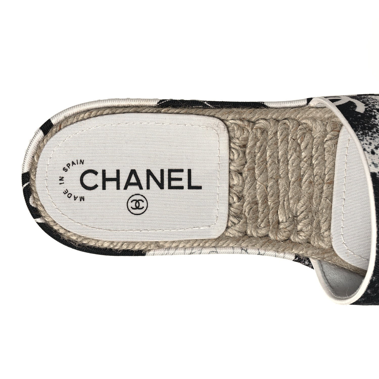 Chanel Fabric Grosgrain Printed CC Espadrille Slip On Sandals 40 White Black 7 of 9