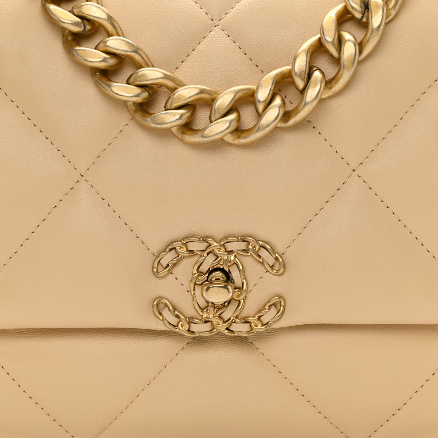 Chanel Shiny Goatskin Quilted Large Chanel 19 Flap Beige 8 of 10
