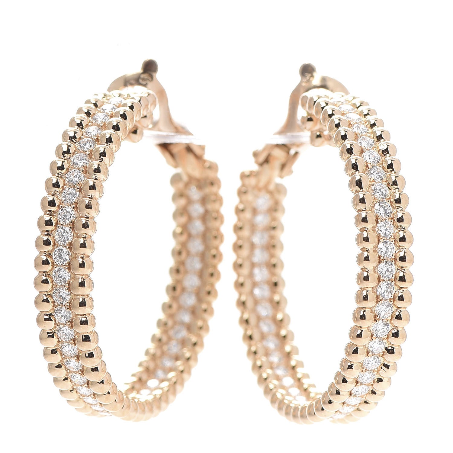 VAN CLEEF & ARPELS 18K Rose Gold Diamond Perlee Hoop Earrings by FASHIONPHILE