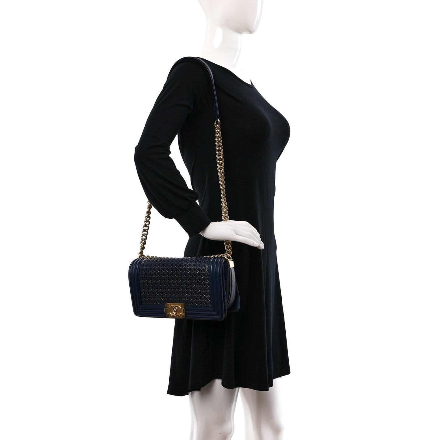 Braided Sheepskin Medium Boy Flap Navy