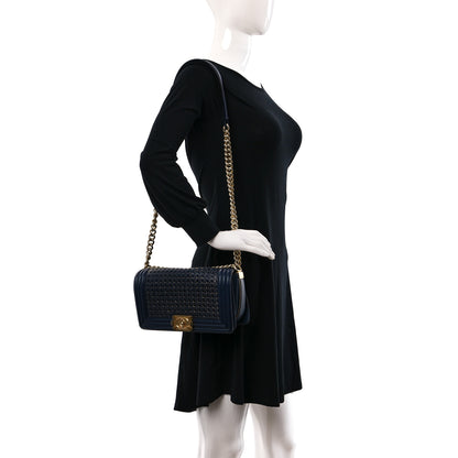 Chanel Braided Sheepskin Medium Boy Flap Navy 2 of 9