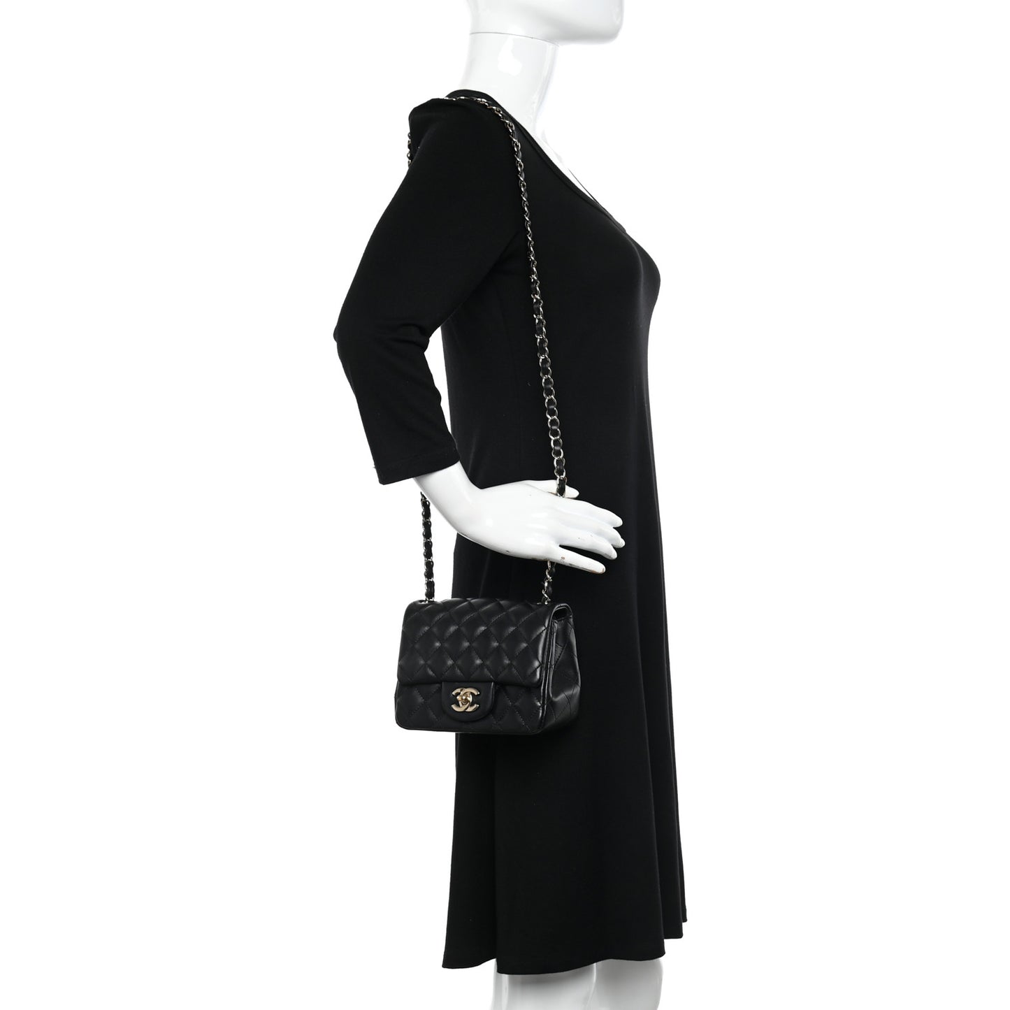 Lambskin Quilted Mini Square Flap Black