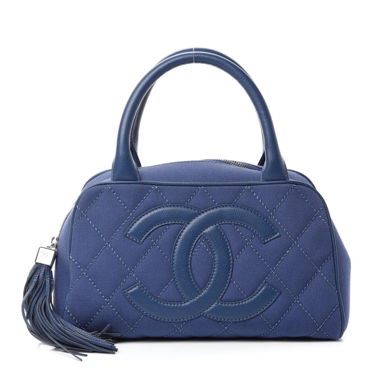 Canvas Quilted Small Tassel Bowler Blue