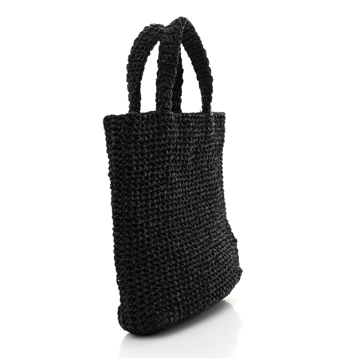 Yarn Raffia Effect Crochet Small Logo Tote Black