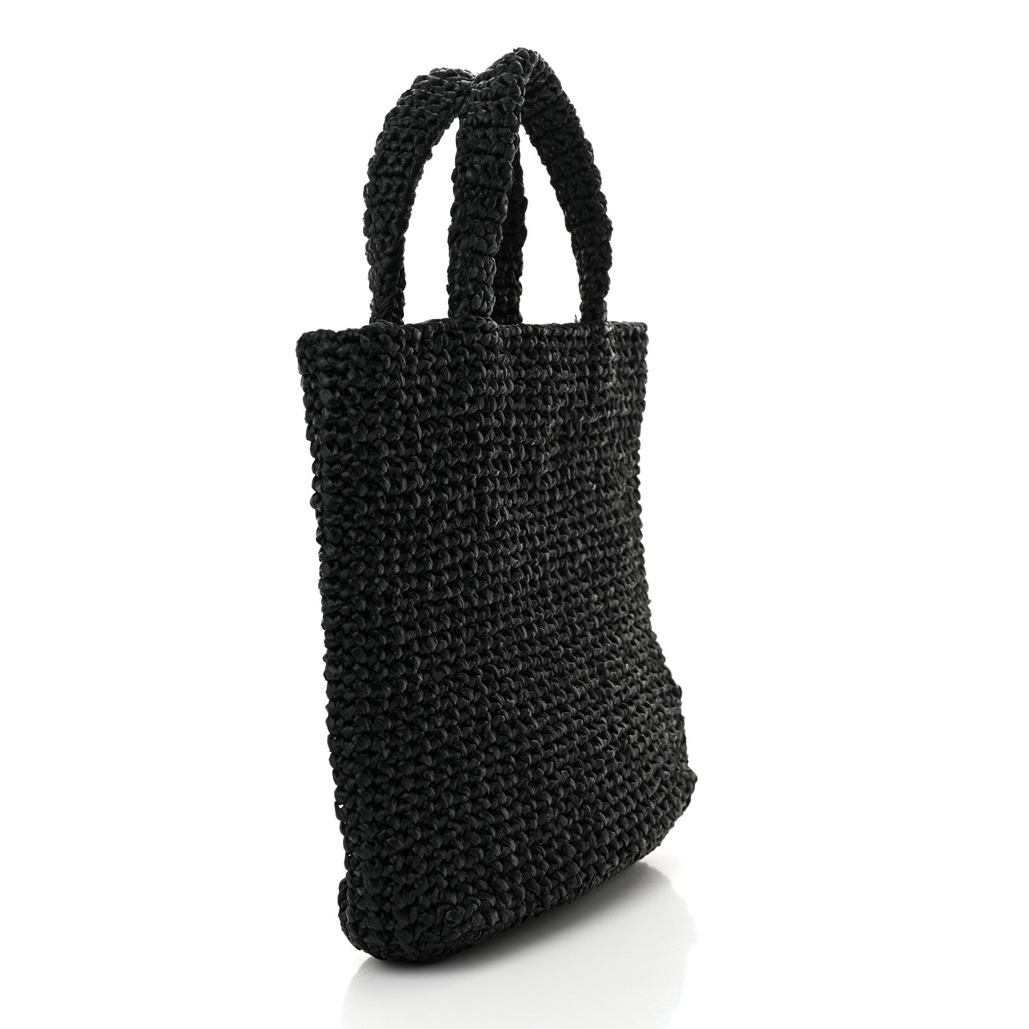 Prada Yarn Raffia Effect Crochet Small Logo Tote Black 3 of 10