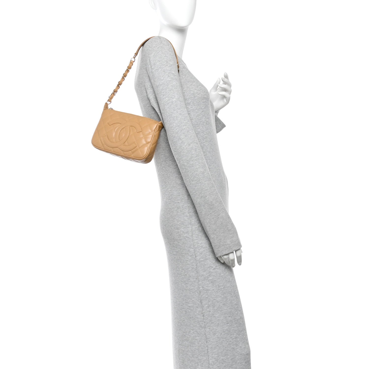 Chanel Caviar Quilted Timeless CC Shoulder Bag Beige 2 of 13