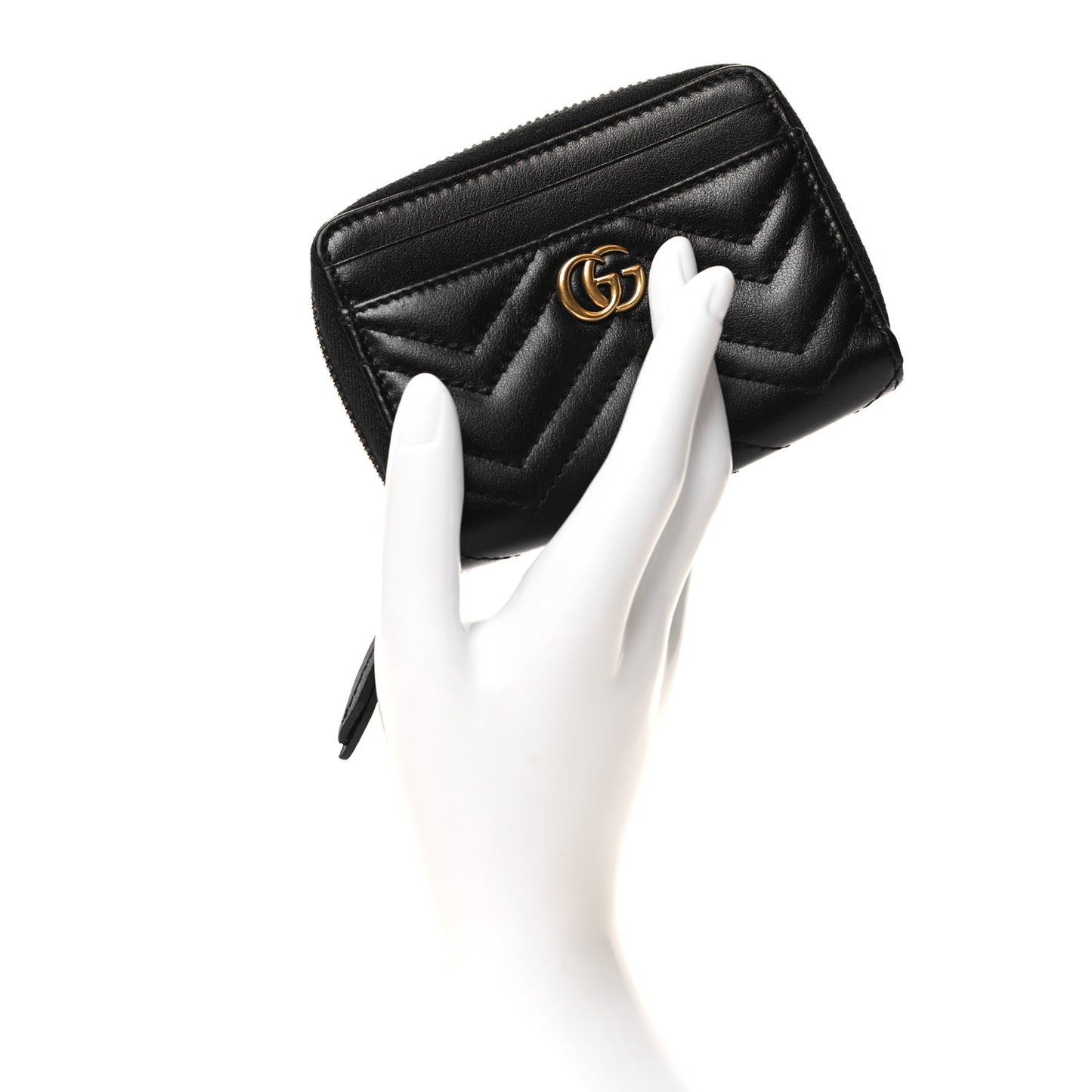 Calfskin Matelasse GG Marmont Zip Around Card Case Black
