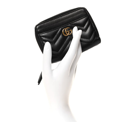 Gucci Calfskin Matelasse GG Marmont Zip Around Card Case Black 2 of 9