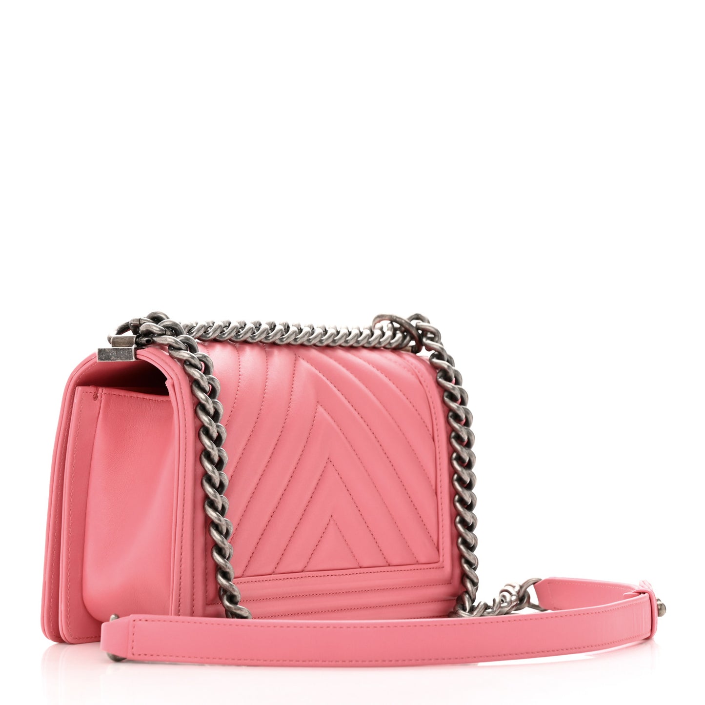 Calfskin Chevron Quilted Medium Boy Flap Pink