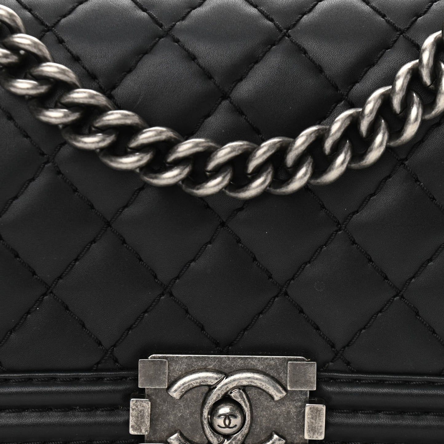 Lambskin Quilted Small Boy Flap Black