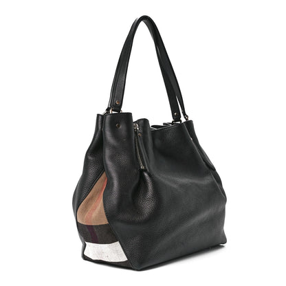 Burberry Grainy Calfskin House Check Medium Maidstone Black 3 of 13