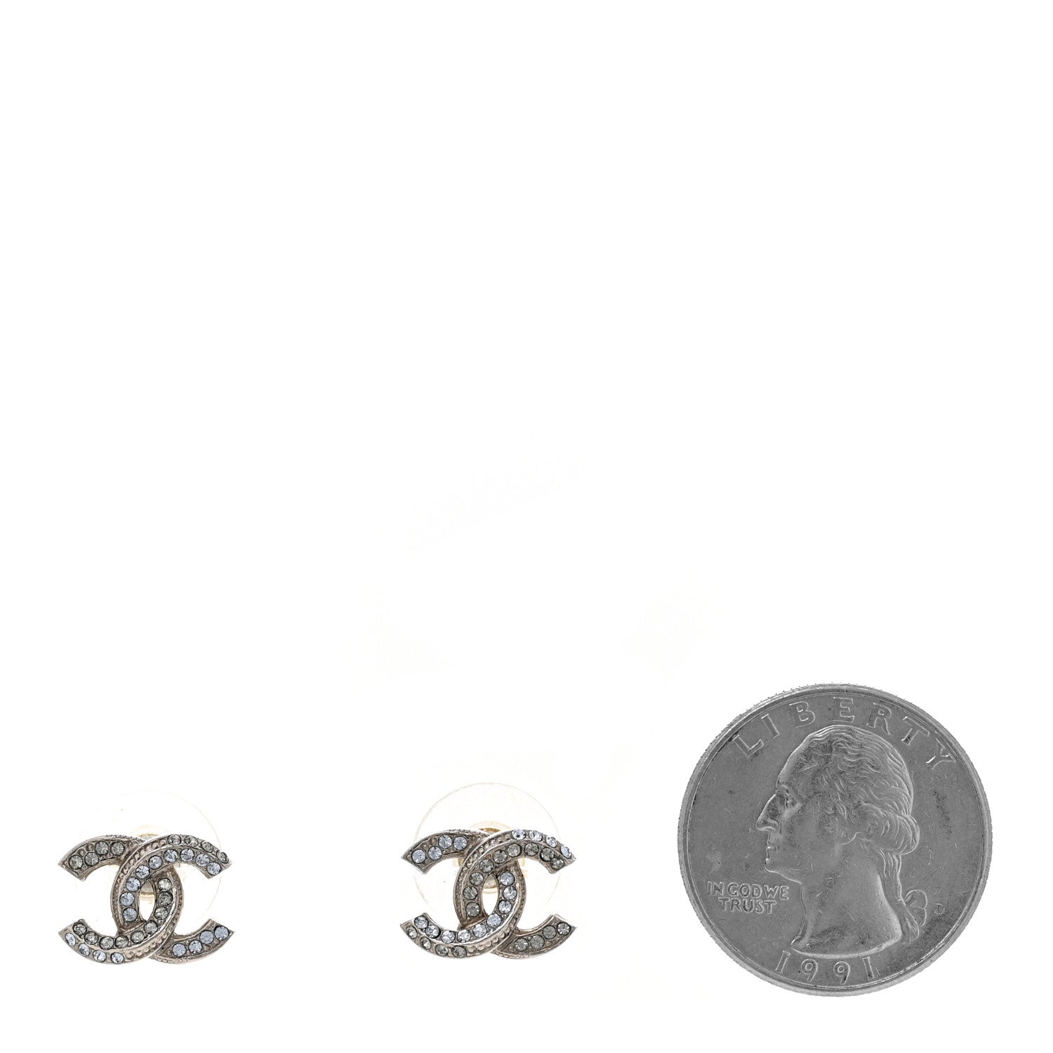 Chanel Crystal CC Earrings Silver 2 of 5