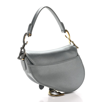 Christian Dior Satin Crystal Mini Saddle Bag Blue Gray 3 of 9