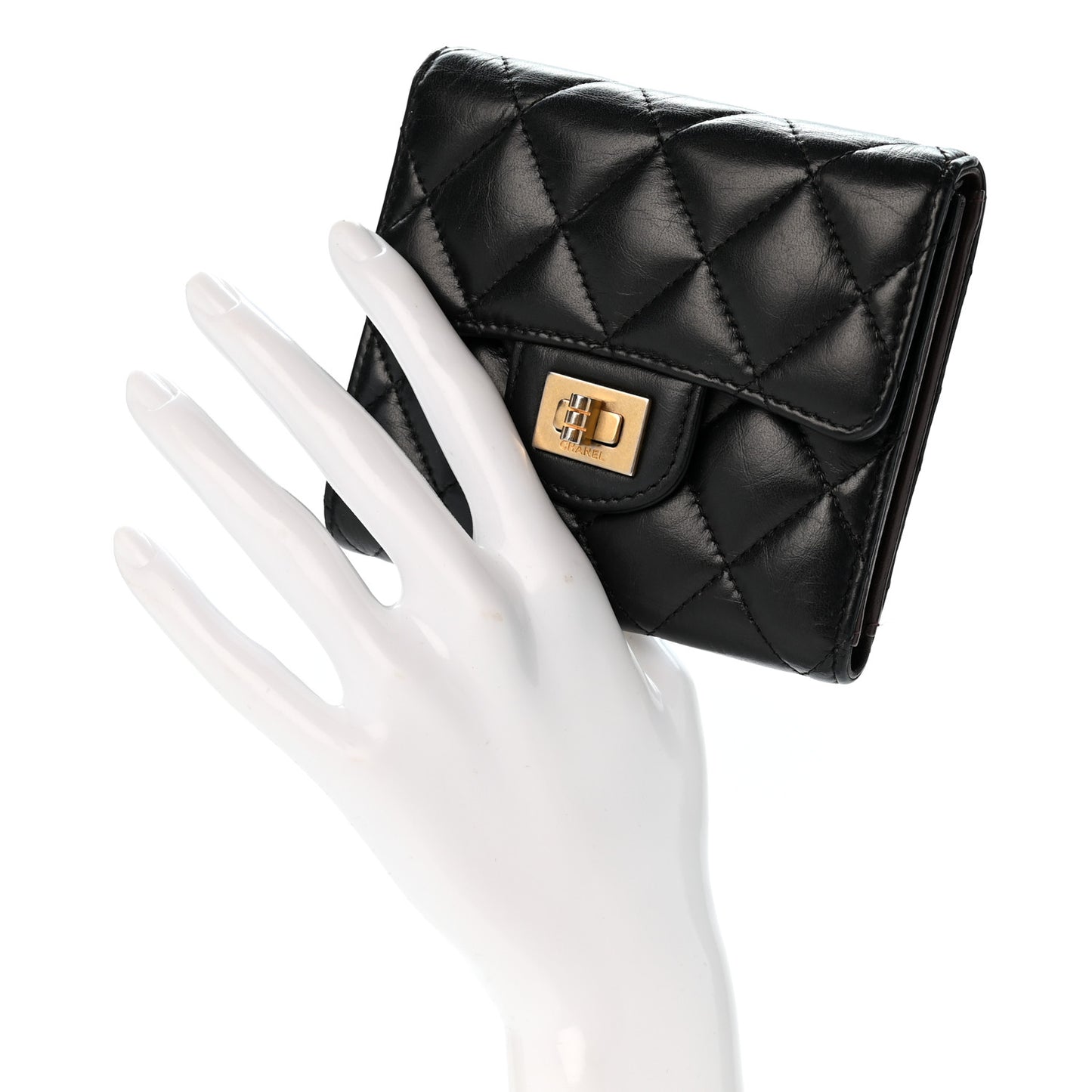 Aged Calfskin Quilted Reissue Compact Wallet Black