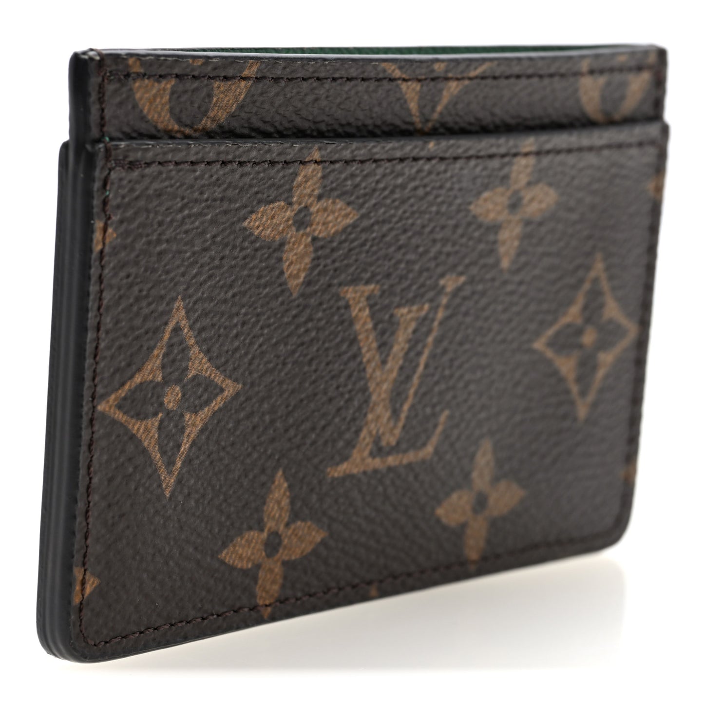 Monogram Calfskin Simple Card Holder Blue Green