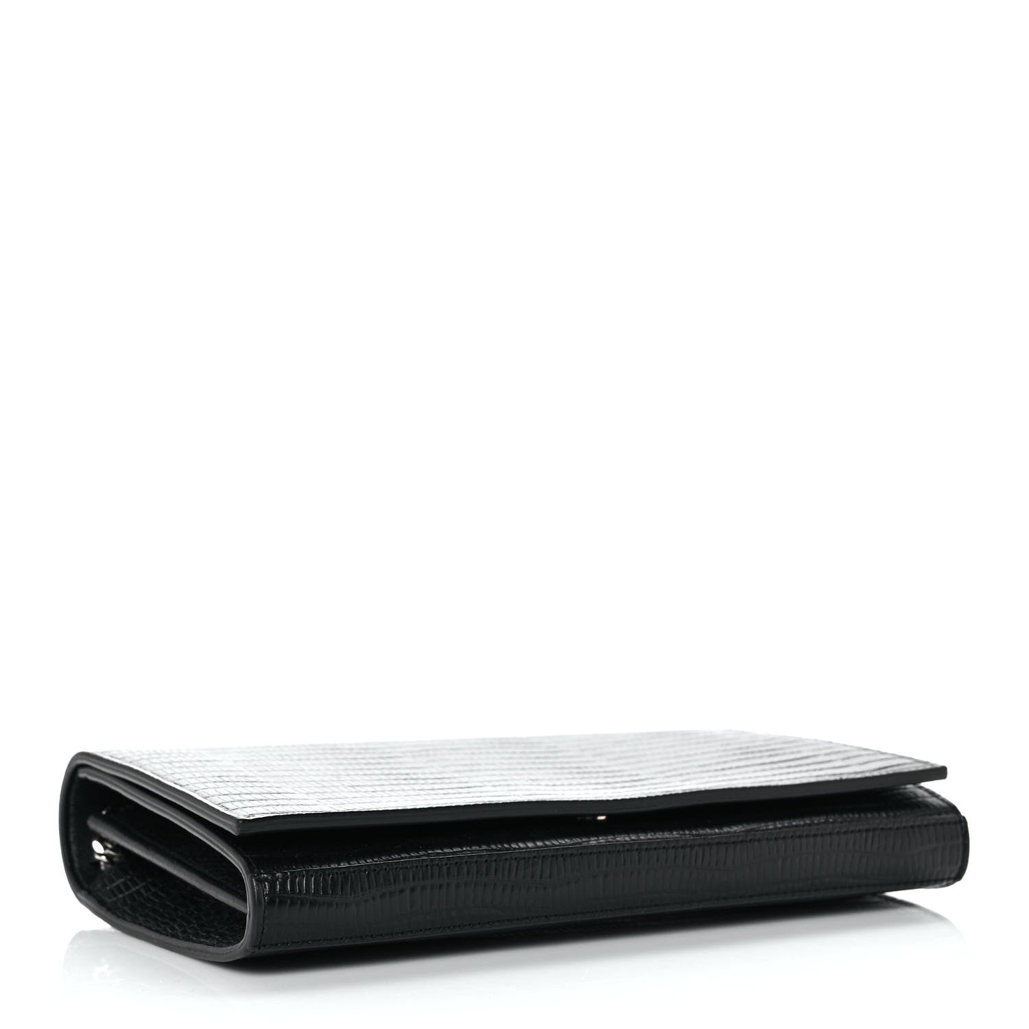 Saint Laurent Lambskin Lizard Embossed Classic Paris Chain Wallet Black 3 of 9