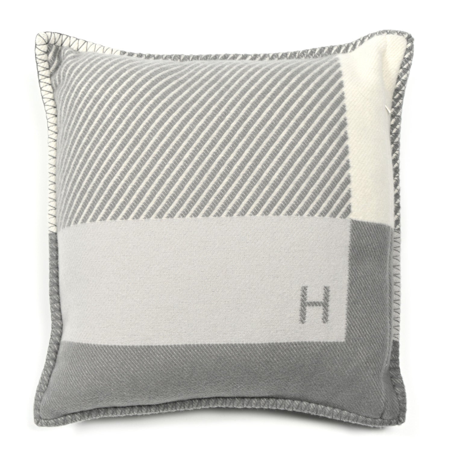 Hermes Wool Cashmere H Riviera Pillow Gris 2 of 3