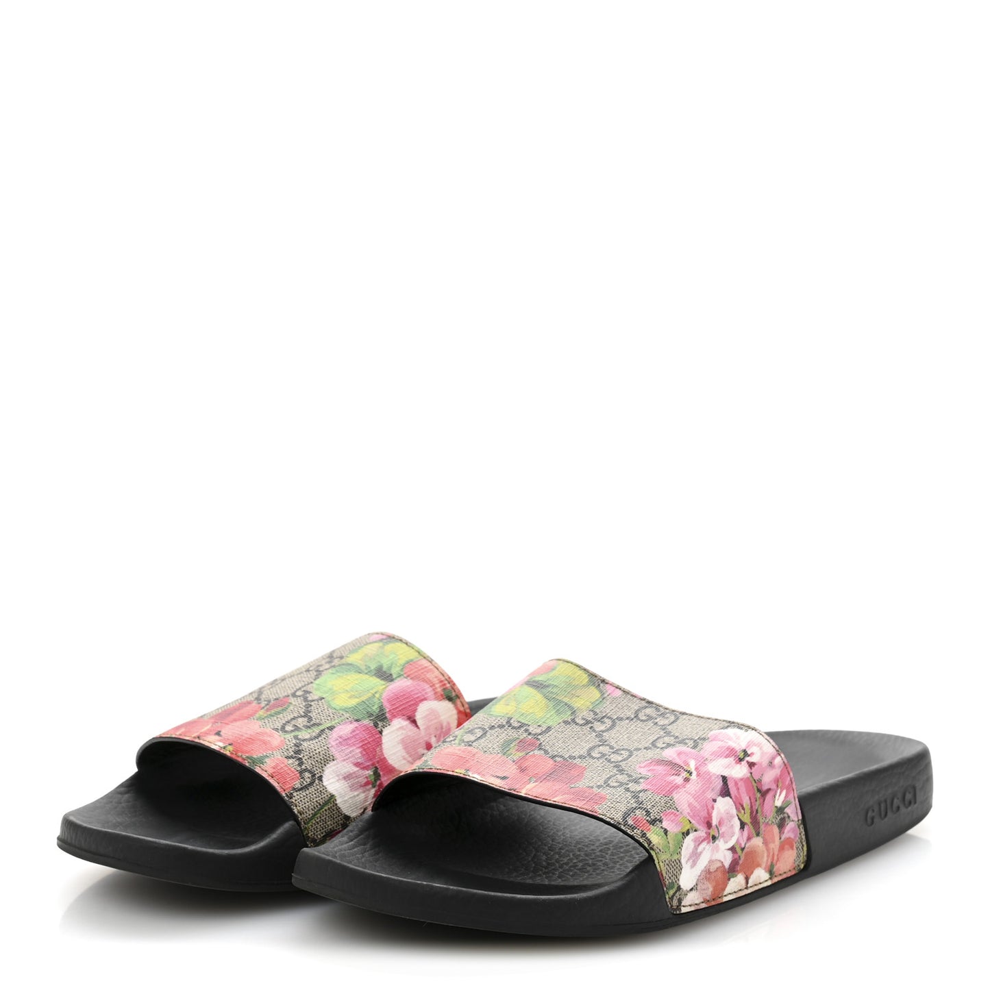 GG Supreme Monogram Blooms Slide Sandals 41 Beige Multicolor