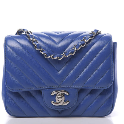 Chanel Caviar Chevron Quilted Mini Square Flap Blue 8 of 10