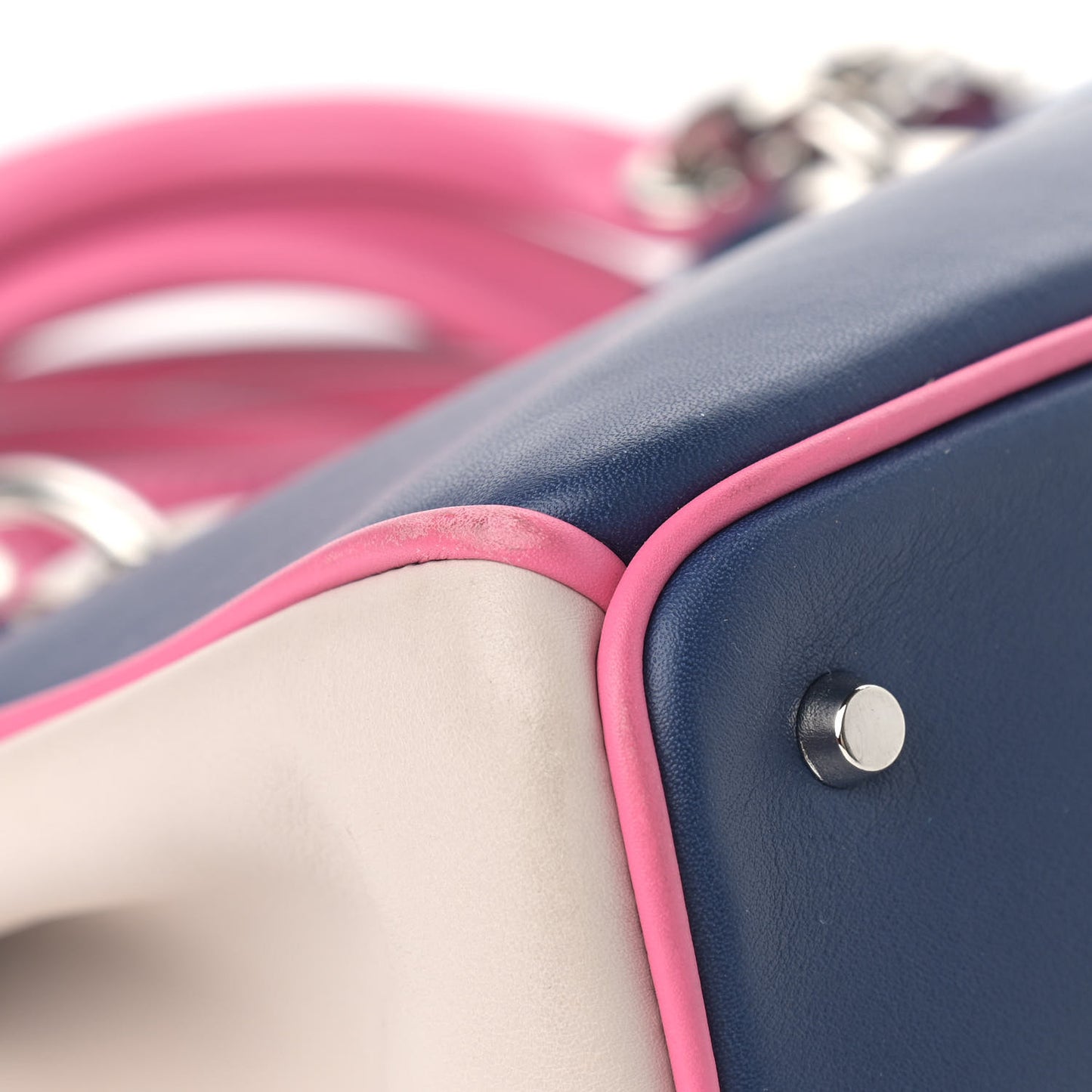 Smooth Calfskin Small Tri-Color Diorissimo Bag Navy Pink