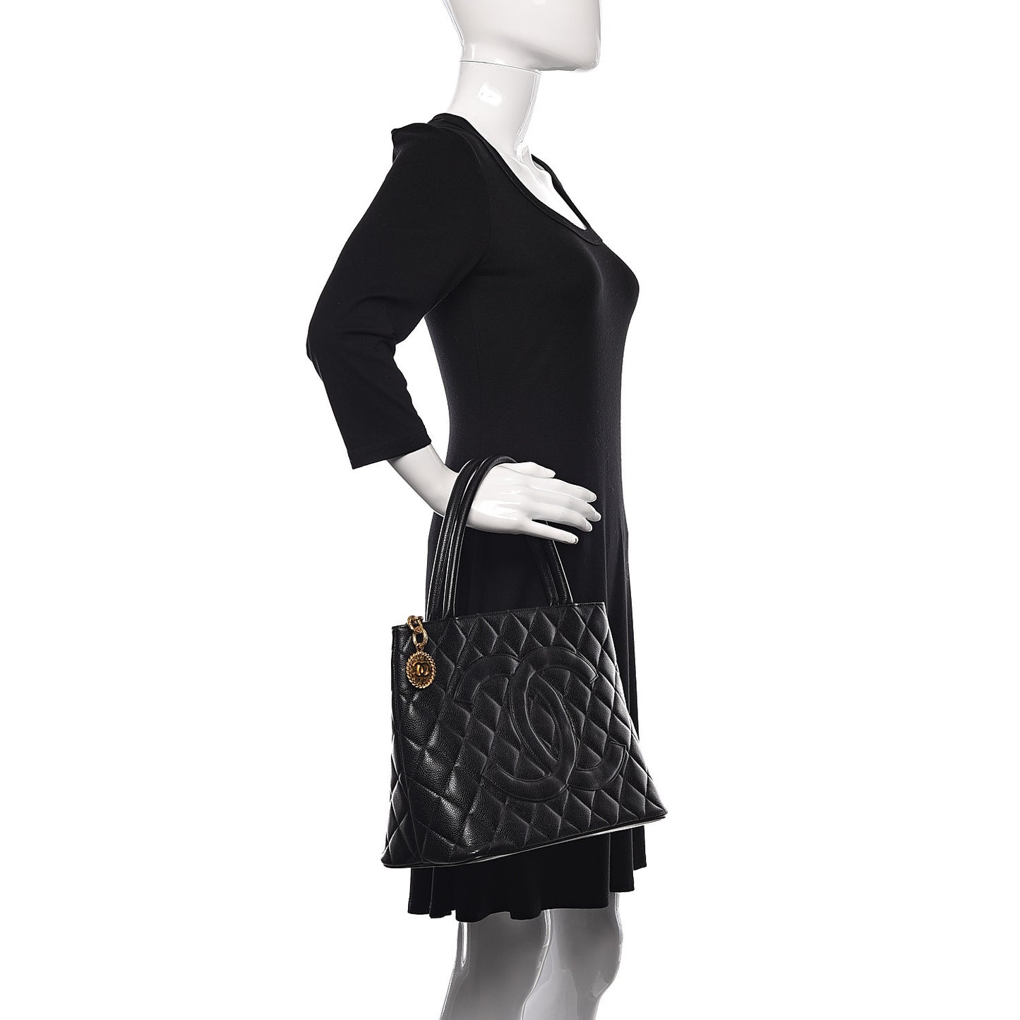 Caviar Quilted Medallion Tote Black
