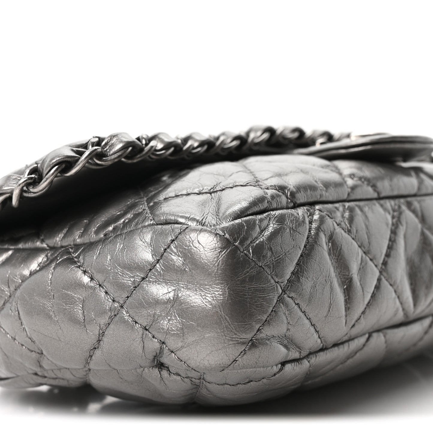 Metallic Calfskin Quilted Medium Chain Me Flap Grey