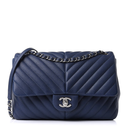 Chanel Caviar Chevron Quilted Large Puffy CC Flap Navy 1 of 13