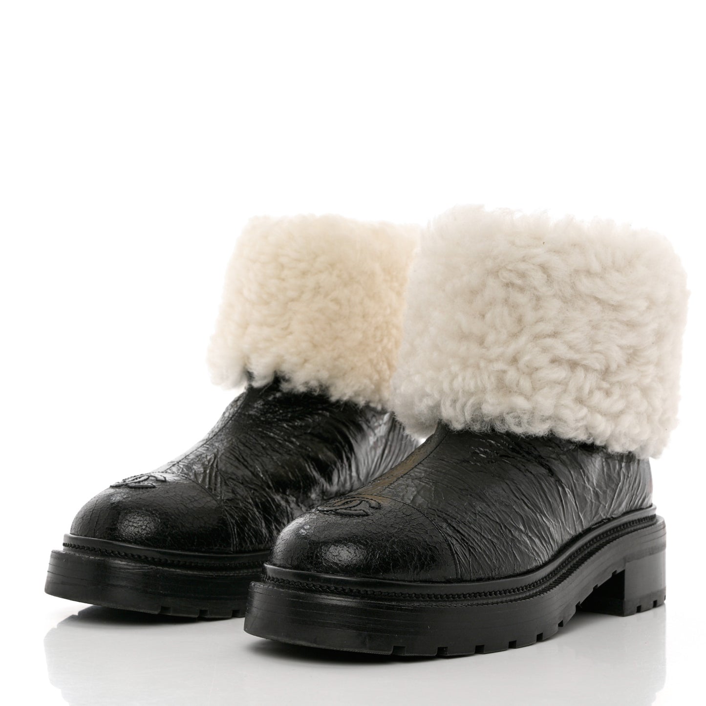Lambskin Shearling Short Boots 38 Black