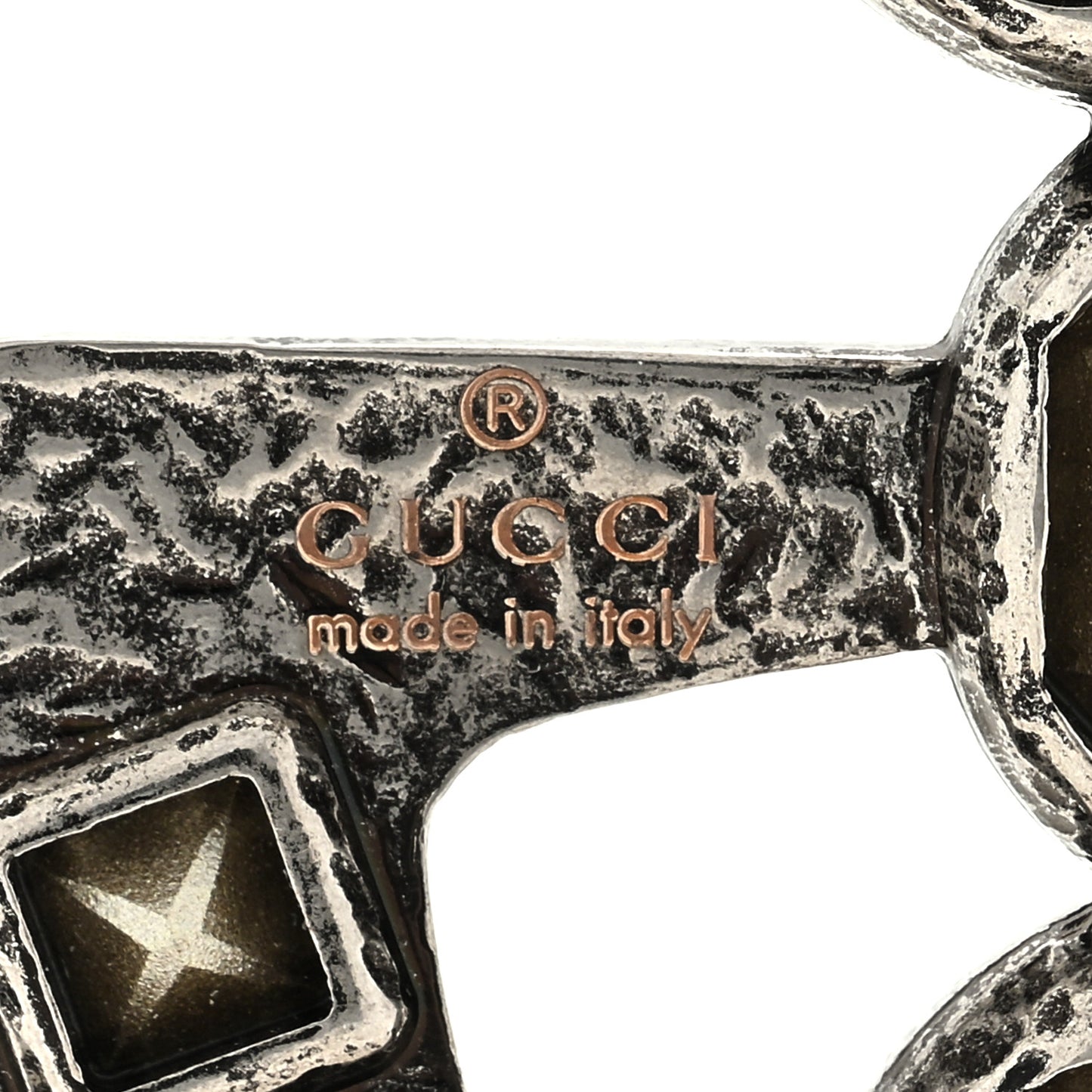 Metal Crystal Double G Brooch Silver