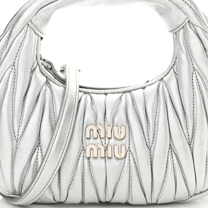 Miu Miu Metallic Nappa Matelasse Mini Wander Hobo Cromo 8 of 10