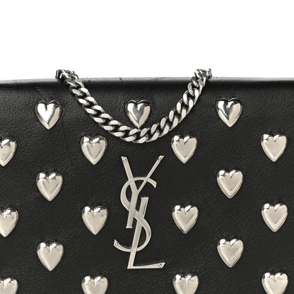 Saint Laurent Calfskin Heart Studded Monogram Chain Wallet Black 8 of 17