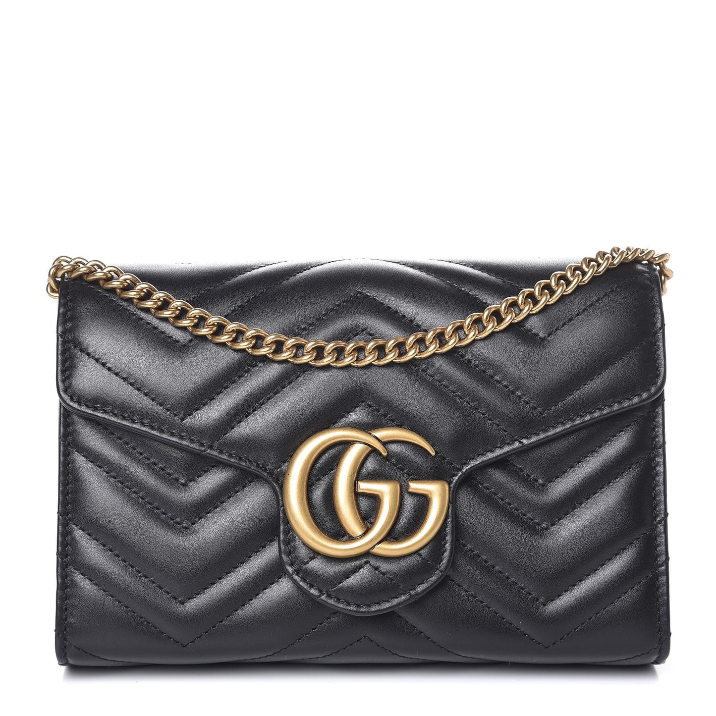 Calfskin Matelasse GG Marmont Chain Wallet Black