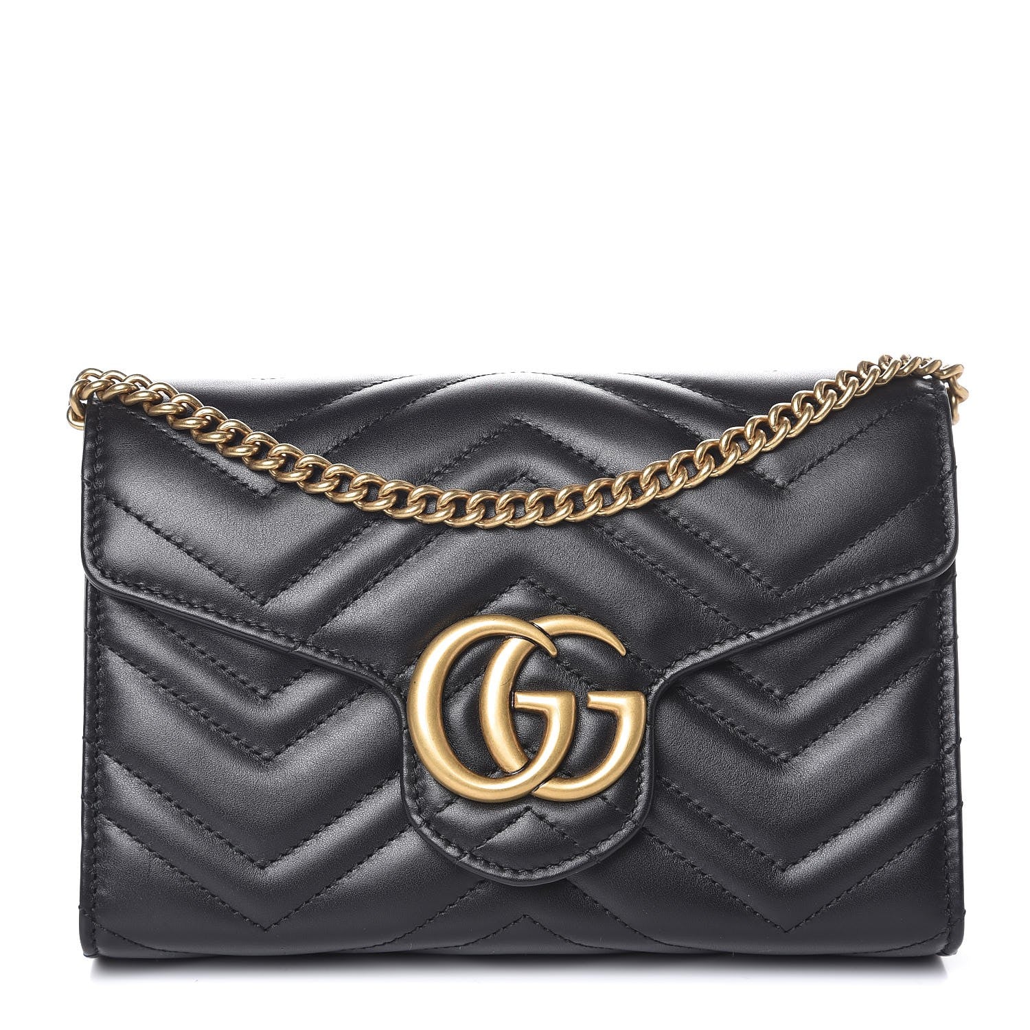 Gucci Calfskin Matelasse GG Marmont Chain Wallet Black 1 of 11