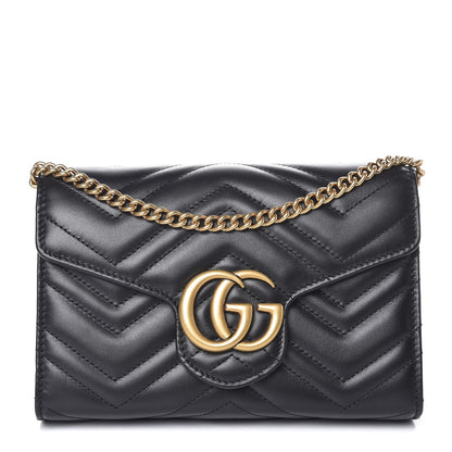 Gucci Calfskin Matelasse GG Marmont Chain Wallet Black 1 of 11