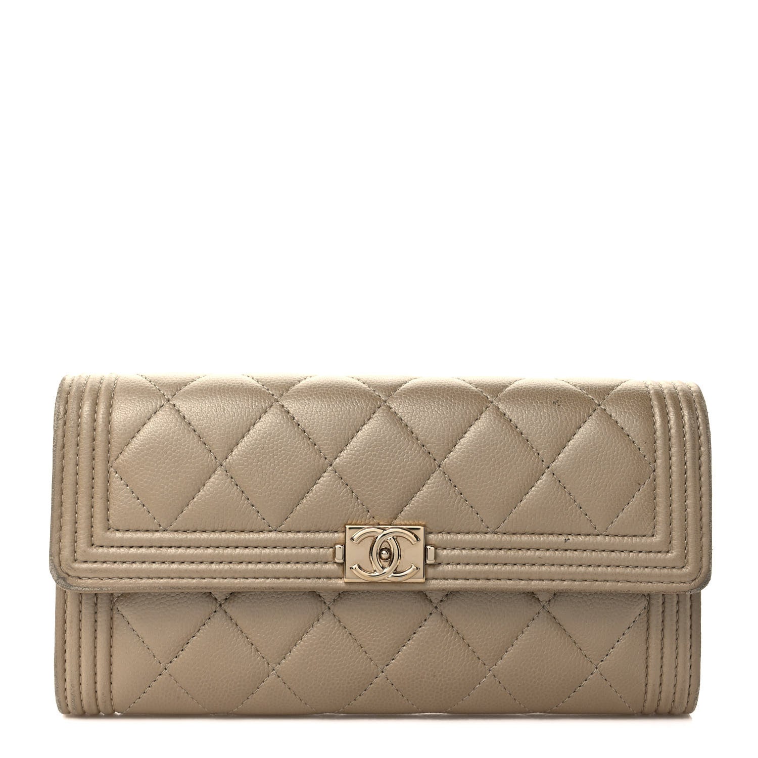 Chanel Metallic Caviar Quilted Large Boy Gusset Flap Wallet Gold 1 of 11