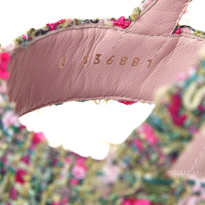 Chanel Tweed CC Logo Thong Sandals 37.5 Green Pink White 8 of 11
