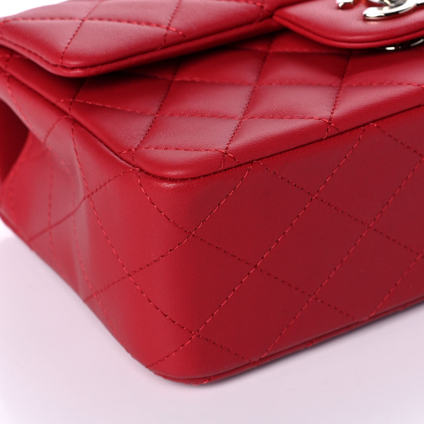Lambskin Quilted Mini Top Handle Rectangular Flap Red
