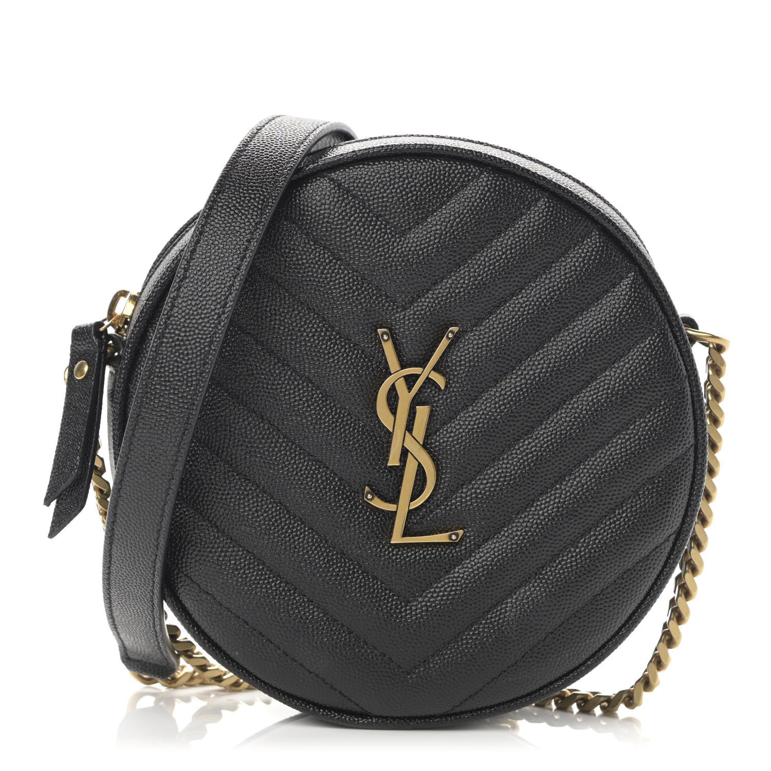 Saint Laurent Grain De Poudre Matelasse Chevron Quilted Round Vinyle Camera Bag Black 1 of 11