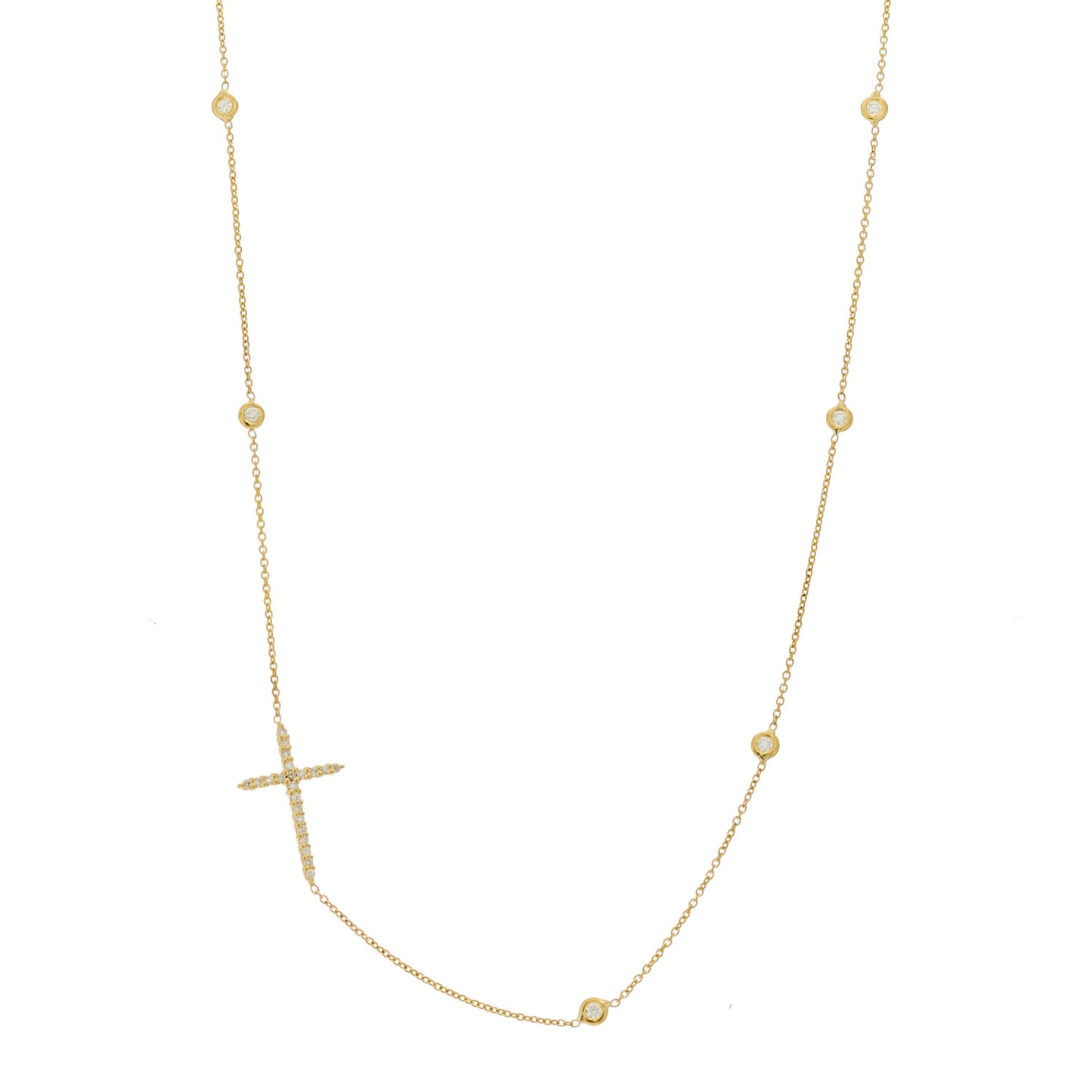 18K Yellow Gold Diamond Integrated Cross Necklace