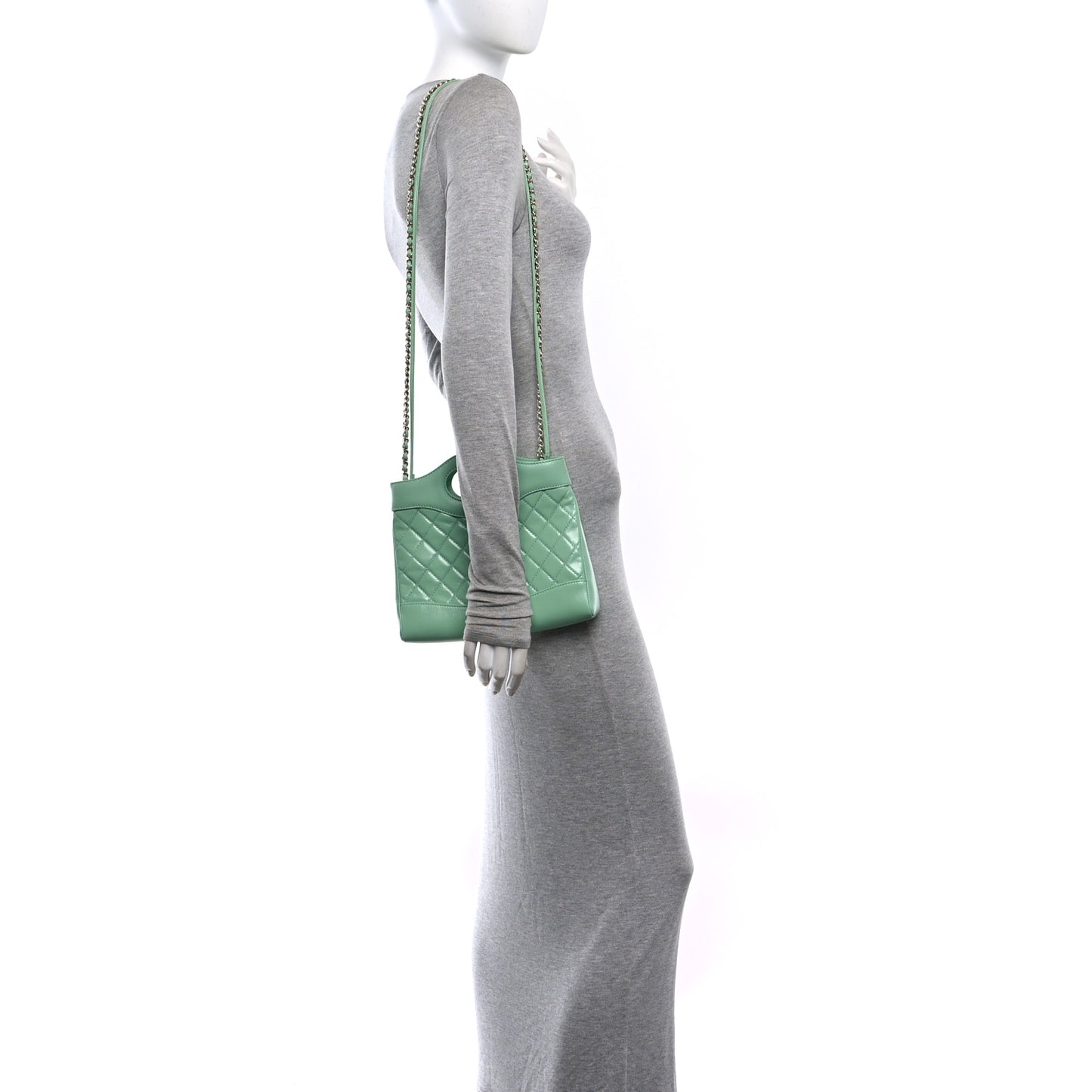 Shiny Lambskin Quilted Mini 31 Shopping Bag Light Green