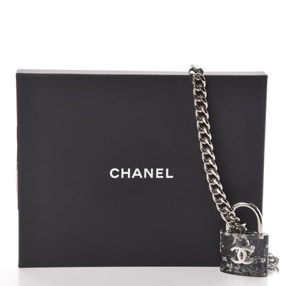 Chanel Resin CC Oversized Padlock Chain Necklace Silver Pearly White 5 of 5
