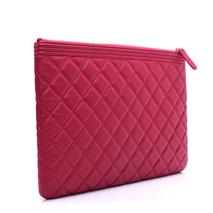 Chanel Caviar Quilted Medium Boy Cosmetic Case Dark Pink 3 of 10