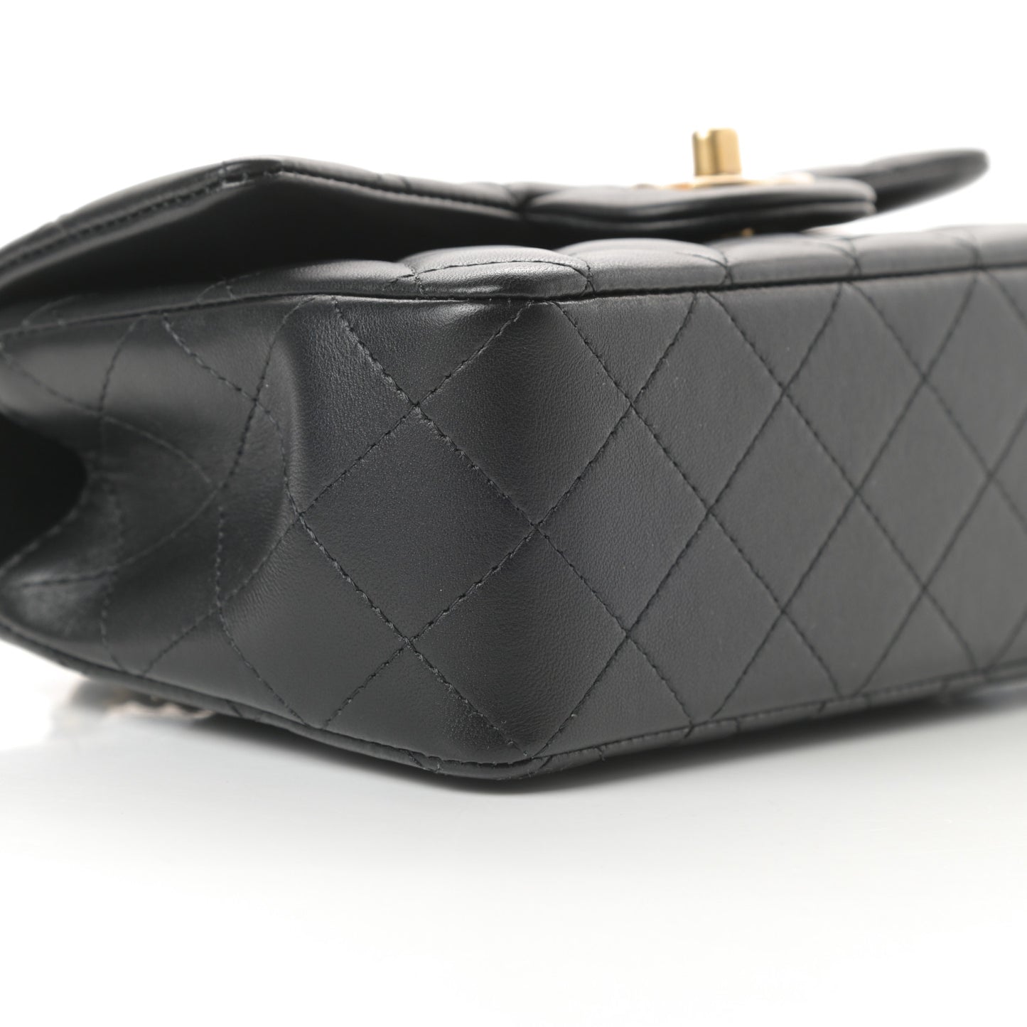 Lambskin Quilted Mini Top Handle Rectangular Flap Black