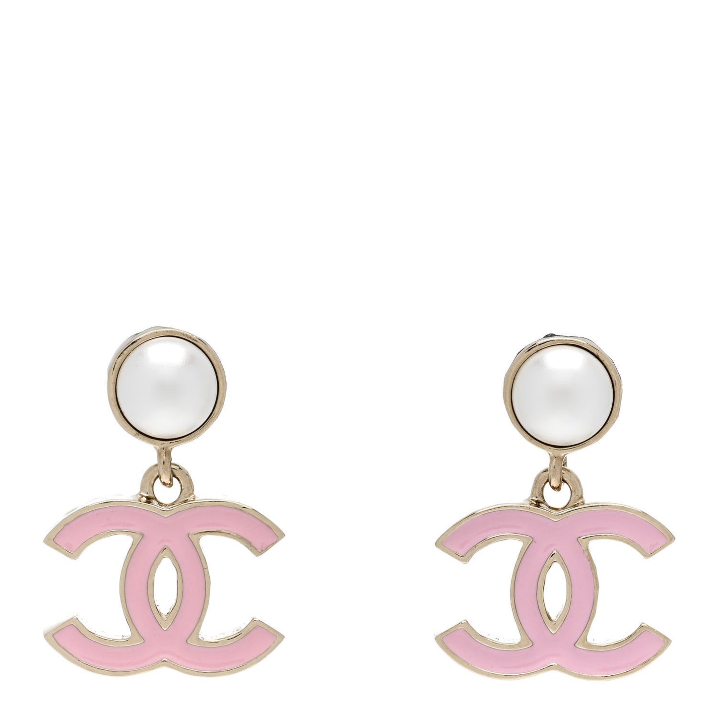 Pearl Enamel CC Drop Earrings Pink